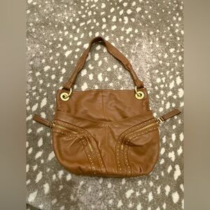 B. Makowsky Tan Leather Hobo/Shoulder Bag with Gold Accents